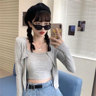 Cropped Cardigan / Spaghetti Strap Crop Top