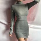 Plain Long-sleeve Turtleneck Mini Bodycon Dress