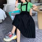 Plain Short-sleeve T-shirt / Suspender Midi A-line Skirt