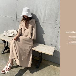 3/4-sleeve Flared Long Hoodie Dress