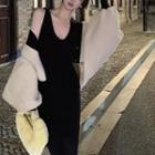 Sleeveless Knit Midi Dress Sleeveless Dress - Black - One Size