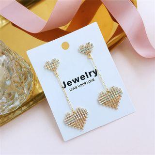 Rhinestone Heart Dangle Earring 1 Pair - 925 Silver Stud - Gold - One Size