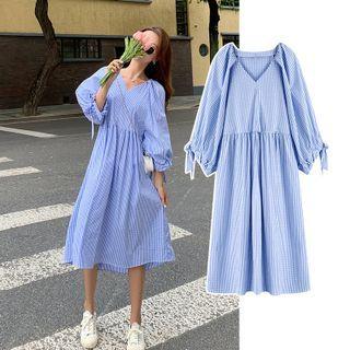 3/4-sleeve Check Loose-fit Dress