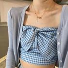 Gingham Bow-front Cropped Camisole Top / Cropped Cardigan