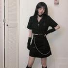 Short-sleeve Cropped Shirt / Mini A-line Skirt