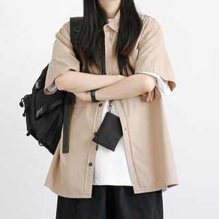 Plain Panel Pocket Elbow Sleeve Cargo Shirt