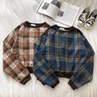 Color-block Plaid Long-sleeve Sweatshirt