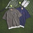 Mock Two Piece Letter Embroidered Short Sleeve Polo Shirt