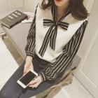 Mock Two-piece Long-sleeve Striped Panel Blouse