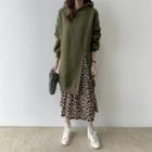 Leopard Panel Mock Two Piece Hoodie Dress