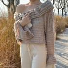 Bell-sleeve One-shoulder Sweater Milky Coffee - One Size