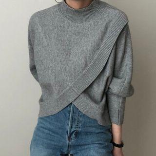 Mock-turtleneck Paneled Sweater Gray - One Size