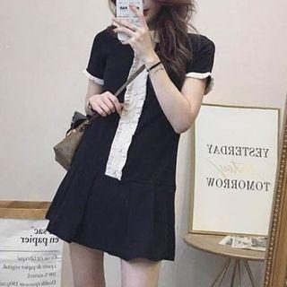 Short-sleeve Frill Trim Collared Sheath Dress