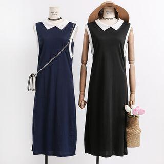 Slit-side Collared Sleeveless Dress