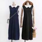 Slit-side Collared Sleeveless Dress