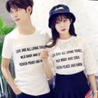 Couple Matching Lettering Panel Short Sleeve T-shirt