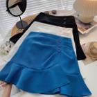 High-waist Asymmetrical Plain Skirt