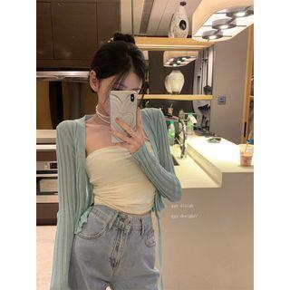 Halter Mesh Cropped Camisole Top / Cardigan