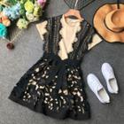 Set: Crew-neck Short-sleeve T-shirt Dress + Lace Suspender Skirt