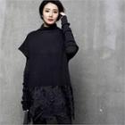 Cap-sleeve Crochet-panel Mini Dress Black - One Size