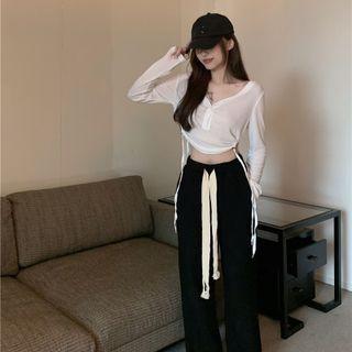 Long-sleeve Crop Top / Drawstring Pants