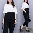 Set: Short-sleeve T-shirt + Crop Dress Pants