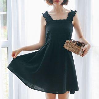 Frill Trim Wide-strap Sleeveless A-line Dress