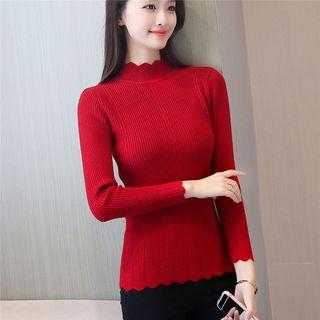 Wave Edge Mock Neck Knit Top