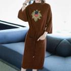 3/4-sleeve Knit A-line Midi Dress