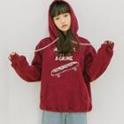 Lettering Printed Hoodie Wine Red - One Size