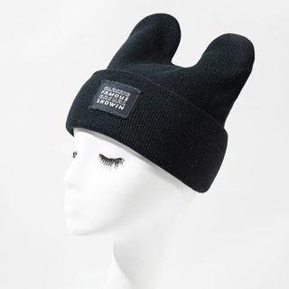 Applique Rabbit Ear Knit Beanie