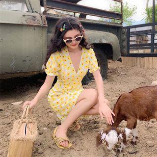 Floral Short-sleeve Mini A-line Dress / Spaghetti Strap Midi A-line Dress