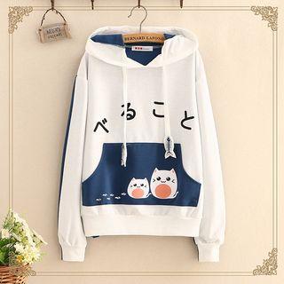 Color-block Printed Fleece-lined Hoodie