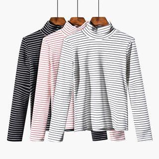 Mock Neck Long-sleeve Striped Top