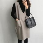 Set: Long-sleeve Turtleneck Top + Shift Overall Dress