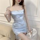Spaghetti Strap Satin Mini Dress Light Blue - One Size