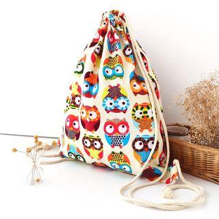 Owl-print Drawstring Shopper Bag