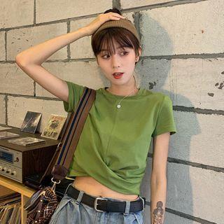 Twist-front Short-sleeve Cropped T-shirt