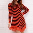 Stripe Lace Hem Knit Dress