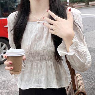 Square-neck Shirred Plain Blouse
