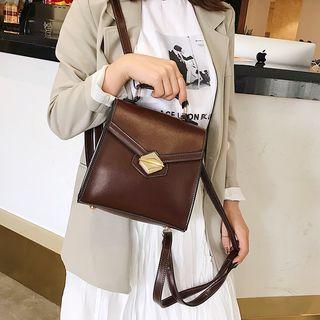 Faux Leather Twist Lock Top Handle Backpack