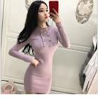 Long-sleeve Double-breasted Knit Dress