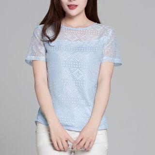 Short-sleeve Crewneck Cutout Slim Top