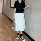 Short-sleeve Button-up Top / Midi Skirt