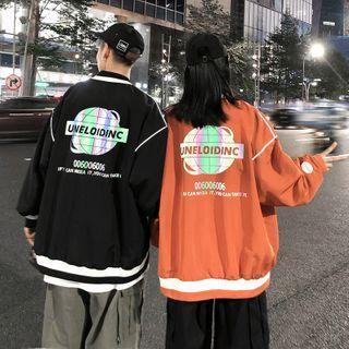 Couple Matching Reflective Printed Zipped Baseball Jacket