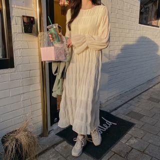 Tiered Textured Long Crepe Dress Ivory - One Size