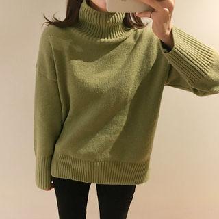 Turtle-neck Colored Wool Blend Knit Top