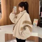 Stand-collar Mock Shearling Color Panel Top