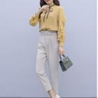Set: Ruffled Tie-neck Blouse + Dress Pants