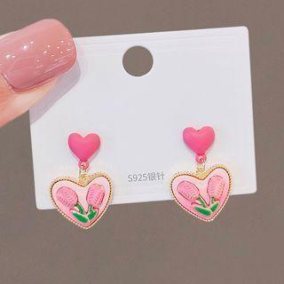 Heart Drop Earring 1 Pair - Ly2543 - Stud Earrings - Tulip - Pink - One Size